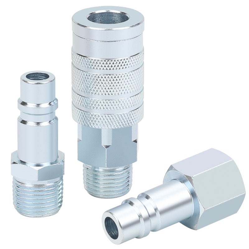 HOOTSUM 1/2" Air Hose Fittings Set, High Flow 1PC I/M Industrial Type Coupler with 1/2" MNPT, 2PCS Plugs with 1/2" NPT, 3PCS Steel Air Compressor Accessories Quick Connect Fittings 300PSI - Image 1