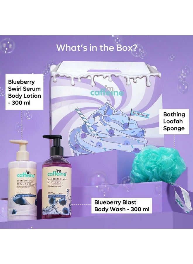 MCaffeine mCaffeine Blueberry Escape Bath & Body Gift Kit | Body Wash, Body Lotion, Teal Loofah | Gift Set For Men and Women | Pampering Kit for Birthday, Anniversary & All Special Occasions | Valentine Gift for Him/Her | Premium Gift Box 100% Vegan  - Image 3