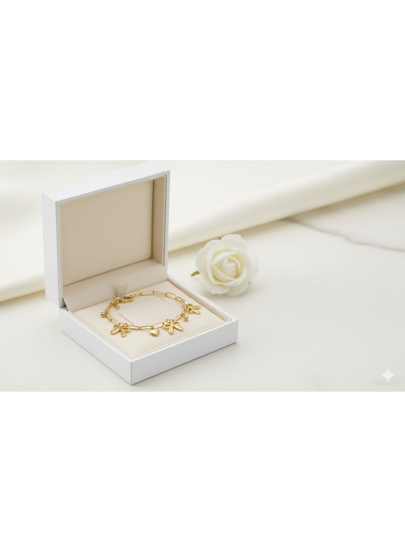 Gold-Plated Stainless Steel Bow & Heart Charm Bracelet - Image 1