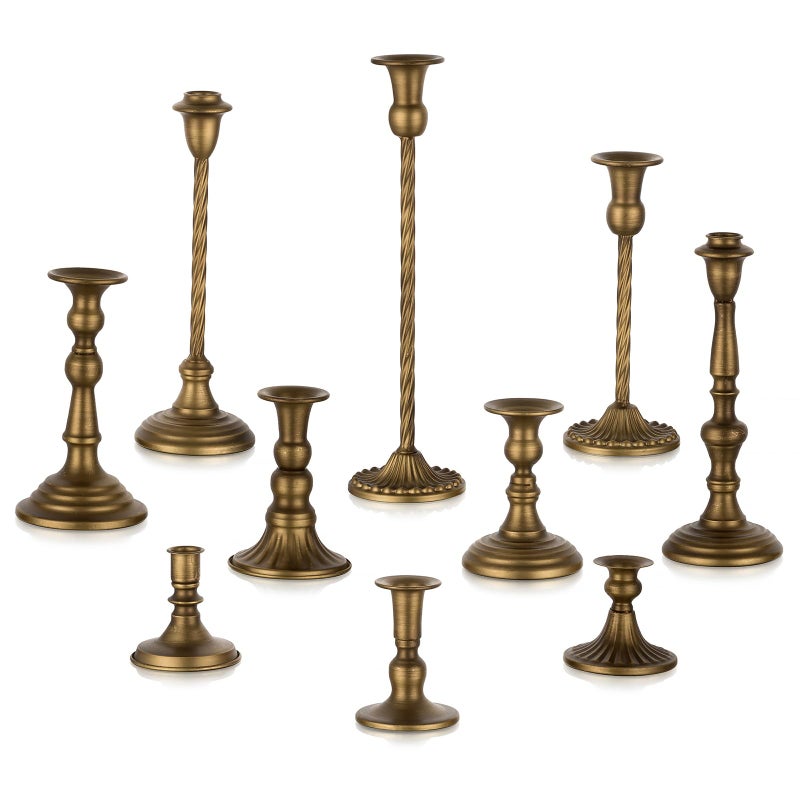 Candeldo Gold Candlestick Candle Holders Tall Taper Candles Stick Holder Wedding Decor Set of 10 Dinning Table Centerpiece Vintage Metal Candle Stand