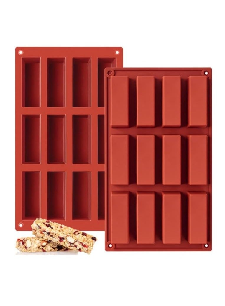 YelaJoy 2 Pack Silicone Granola Bar Molds, 12 Cavity Rectangle Protein Bar Mold,  Silicone Bar Molds for Baking Chocolate, Candy, Cereal,  Energy Butter, Brownie Bars - Image 1