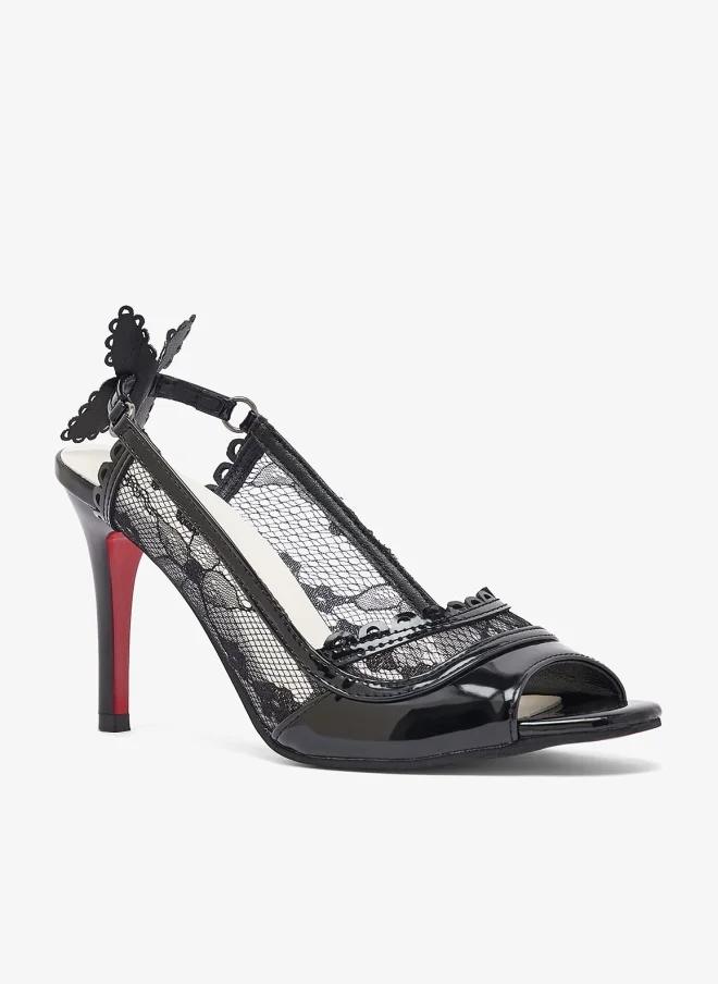 Mesh Detail High Heel Stiletto Sandals With Butterfly Detail
