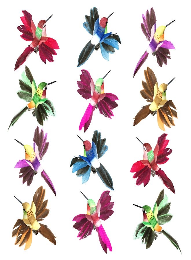 BANBERRY DESIGNS Hummingbird Clip On Decorations - Set of 12- Wings Spread - Assorted Colors - Silver Clips Attached - Home Décor - Craft Birds - Holiday Decorations - 4.5" L X 4" W - Image 1