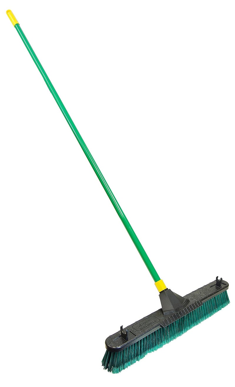 Quickie Bulldozer 24Inch MultiSurface Push Broom 60 Wood Handle Green for OutdoorIndoor SweepingCleaning