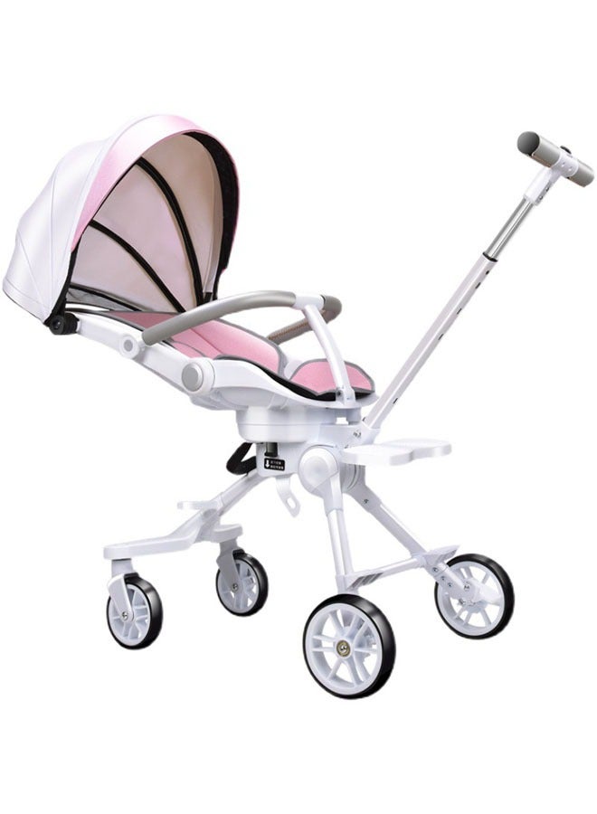 Arabest Two Way Fast Folding Stroller, Lightweight and Portable Travel Stroller Baby Stroller for Baby Newborn Infant Toddler, Hidden Sunshade Mesh Curtain, White/Pink - Image 1