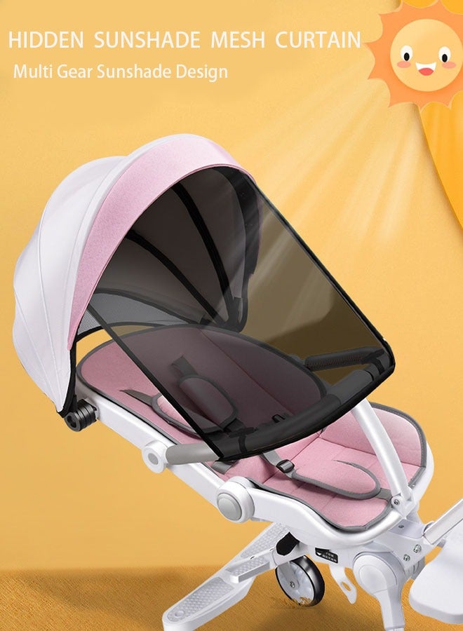 Arabest Two Way Fast Folding Stroller, Lightweight and Portable Travel Stroller Baby Stroller for Baby Newborn Infant Toddler, Hidden Sunshade Mesh Curtain, White/Pink - Image 3