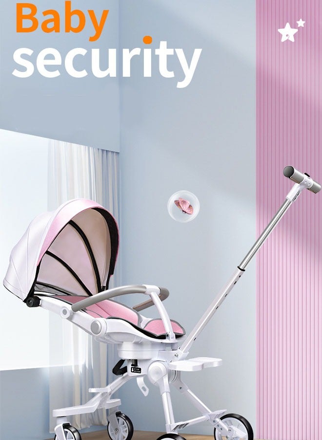 Arabest Two Way Fast Folding Stroller, Lightweight and Portable Travel Stroller Baby Stroller for Baby Newborn Infant Toddler, Hidden Sunshade Mesh Curtain, White/Pink - Image 5