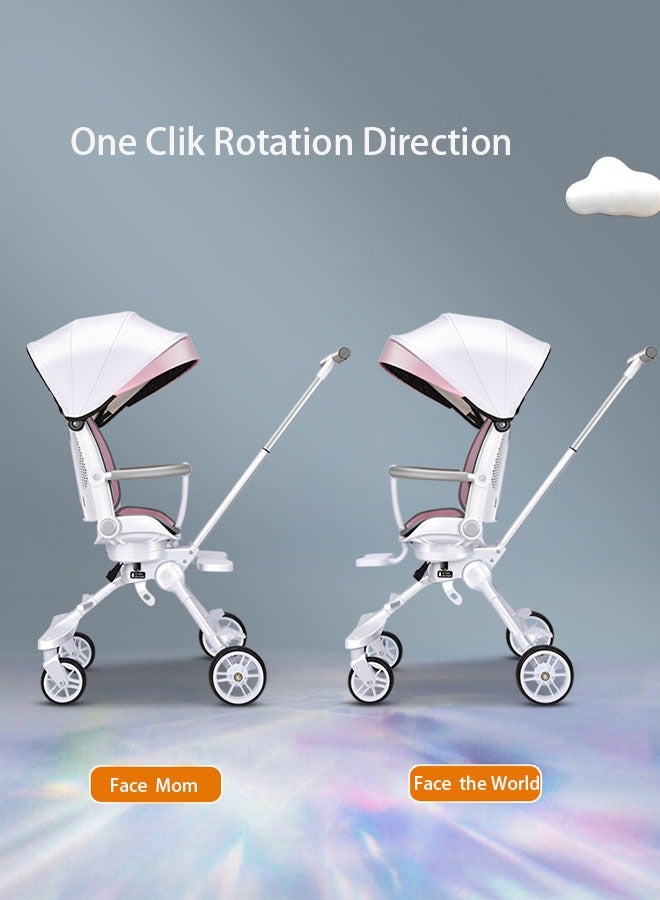 Arabest Two Way Fast Folding Stroller, Lightweight and Portable Travel Stroller Baby Stroller for Baby Newborn Infant Toddler, Hidden Sunshade Mesh Curtain, White/Pink - Image 4