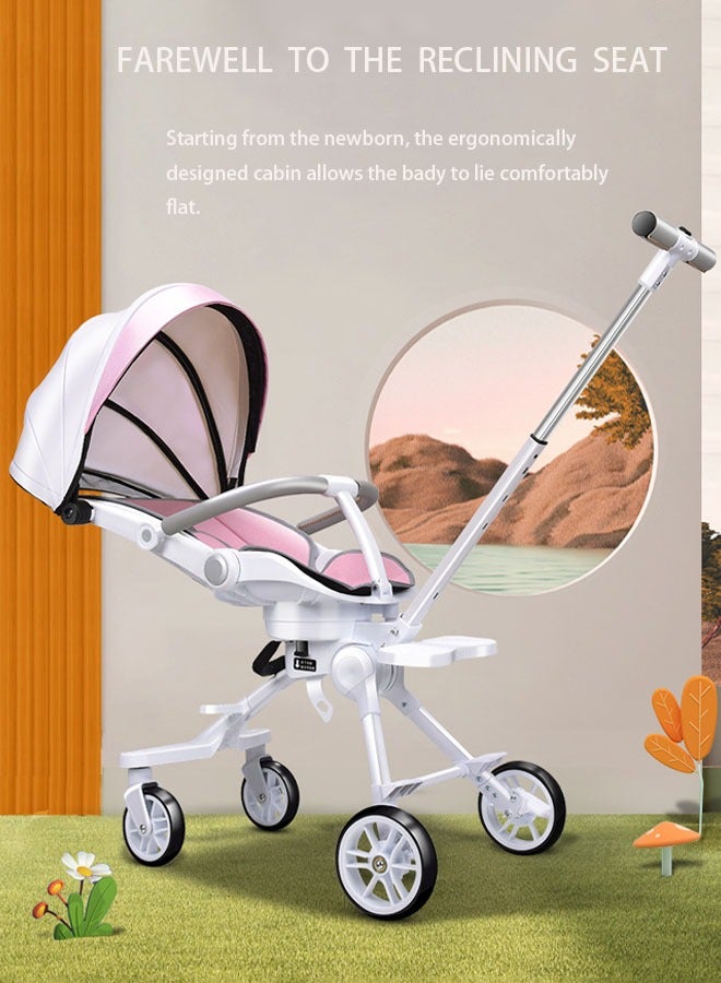 Arabest Two Way Fast Folding Stroller, Lightweight and Portable Travel Stroller Baby Stroller for Baby Newborn Infant Toddler, Hidden Sunshade Mesh Curtain, White/Pink - Image 2