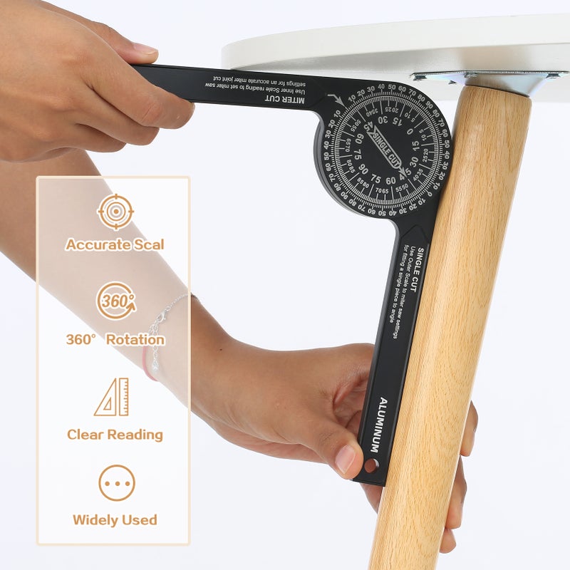 7-inch Miter Saws Protractor Rust Proof Aluminum Alloy Accurate Reading Scales Inside & Outside Miter Angle Finder for Carpenters Plumbers and All Building Trades - Image 2