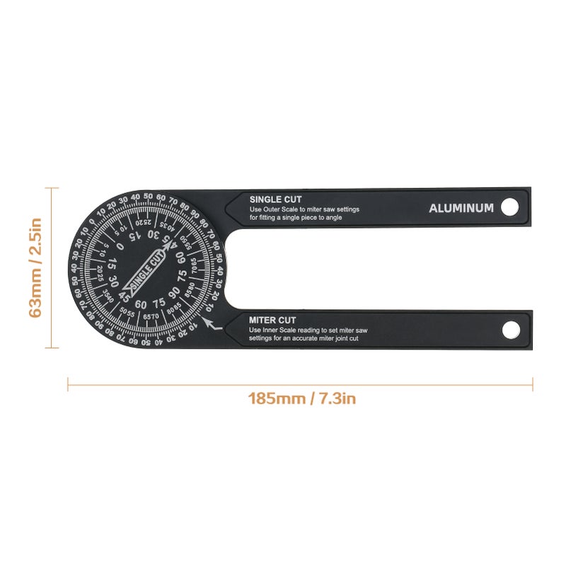 7-inch Miter Saws Protractor Rust Proof Aluminum Alloy Accurate Reading Scales Inside & Outside Miter Angle Finder for Carpenters Plumbers and All Building Trades - Image 4