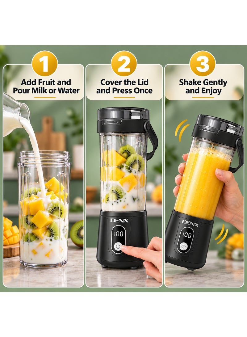 دينكس DENX DX3227 خلاط محمول لاسلكي Portable Blender 600 مل، بلندر وعصارة شخصية قابلة للشحن Type-C، 50 واط، 12 شفرة ستانلس ستيل، للسموذي والعصائر والبروتين شيك، للجيم والسفر والمكتب - Image 4