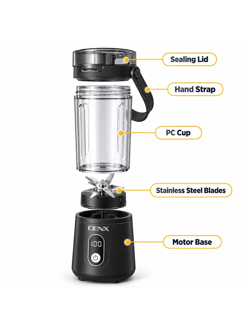 دينكس DENX DX3227 خلاط محمول لاسلكي Portable Blender 600 مل، بلندر وعصارة شخصية قابلة للشحن Type-C، 50 واط، 12 شفرة ستانلس ستيل، للسموذي والعصائر والبروتين شيك، للجيم والسفر والمكتب - Image 3