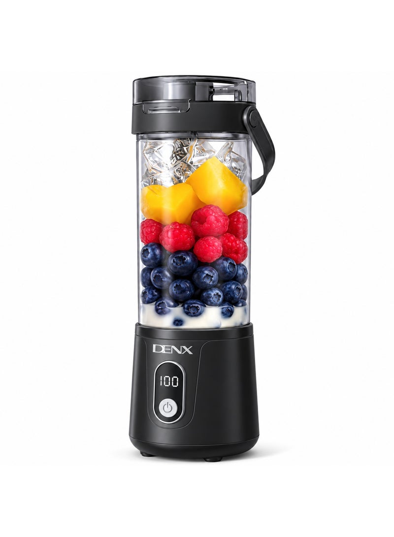 دينكس DENX DX3227 خلاط محمول لاسلكي Portable Blender 600 مل، بلندر وعصارة شخصية قابلة للشحن Type-C، 50 واط، 12 شفرة ستانلس ستيل، للسموذي والعصائر والبروتين شيك، للجيم والسفر والمكتب - Image 1