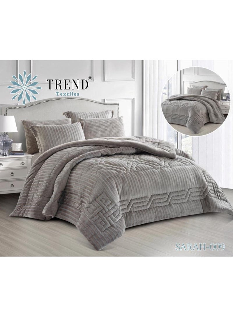 VIP Winter Velvet Grey Bedspread Set for Two, 6 Pieces