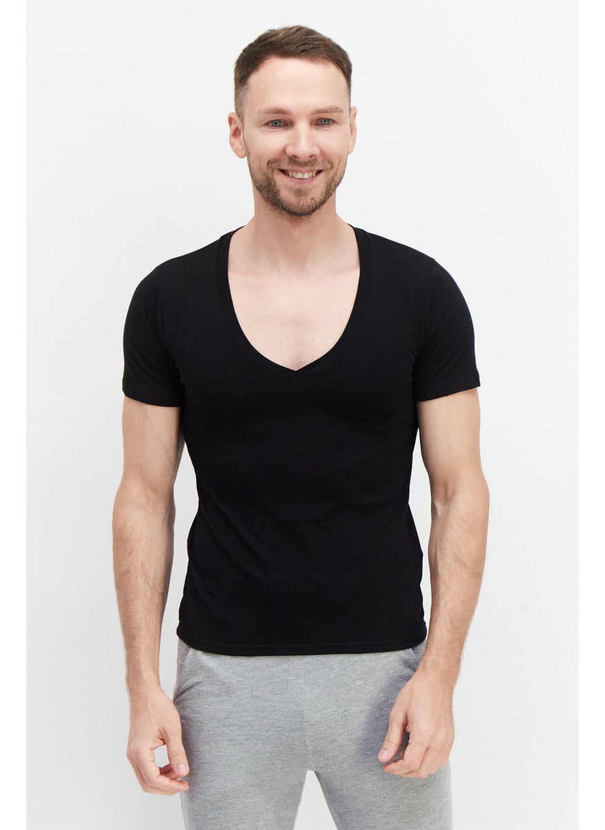 YOTO - Men 2 Piece V-Neck Short Sleeve Solid Undershirt, Navy - Image 1
