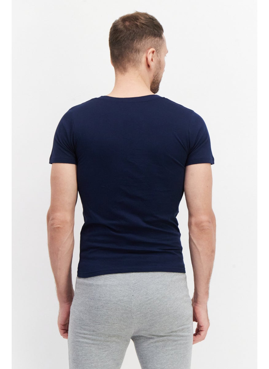 YOTO - Men 2 Piece V-Neck Short Sleeve Solid Undershirt, Navy - Image 1