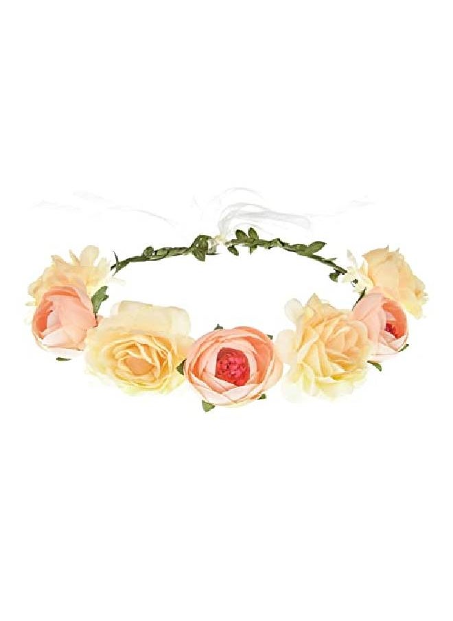 June Bloomy - Women Rose Floral Crown Hair Wreath Leave Flower Headband With Adjustable Ribbon (Champagne) - Image 1