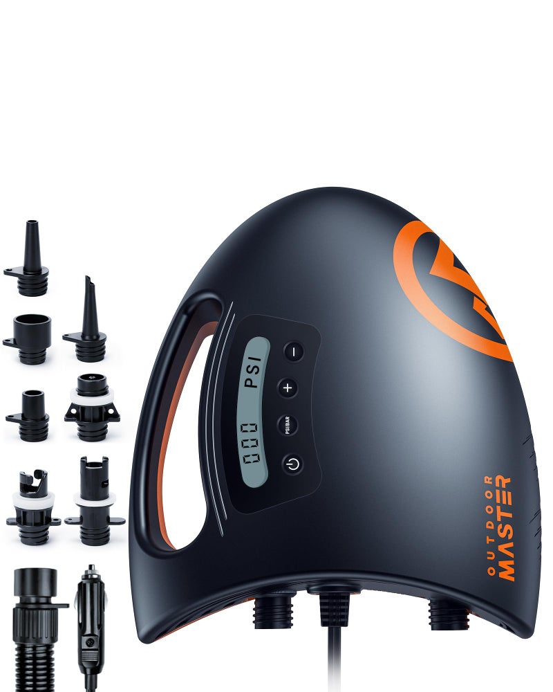 OutdoorMaster Shark High Pressure SUP Pump Electric Air Pump with 20 PSI Active Cooling System Dual Stage Inflation AutoOff for Inflatable Paddle Board Boats Water Sports 2nd Gen