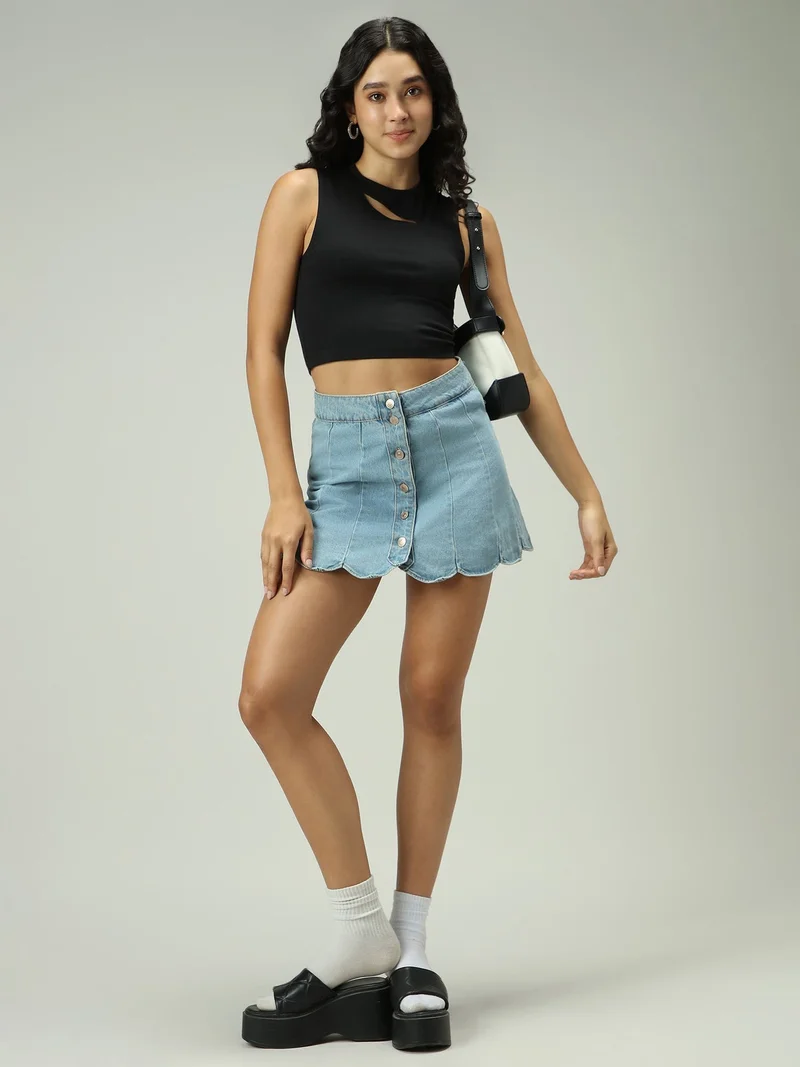 Outzidr  Black Solid Top With A Slit for Women | Best Price UAE