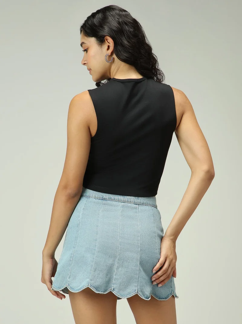 Outzidr  Black Solid Top With A Slit for Women | Best Price UAE