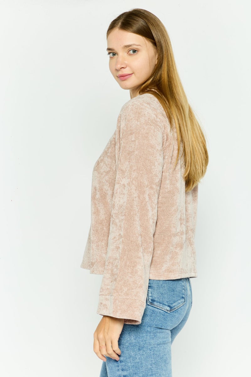Black Tape Women Crew Neck Long Sleeve Knitted Top ,Taupe  - Image 3