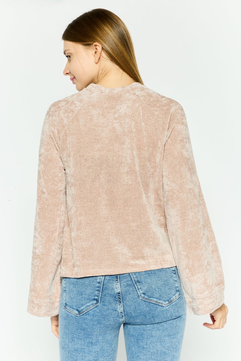 Black Tape Women Crew Neck Long Sleeve Knitted Top ,Taupe  - Image 2