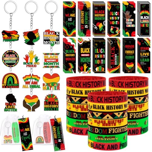 Moon Boat 36Sets Black History Month Decorations Gifts Bulk Silicone Rubber Bracelets Acrylic Keychains and Bookmarks Goodie Bag Stuffers African Party Favors - Image 1