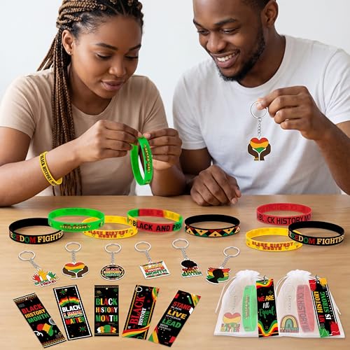 Moon Boat 36Sets Black History Month Decorations Gifts Bulk Silicone Rubber Bracelets Acrylic Keychains and Bookmarks Goodie Bag Stuffers African Party Favors - Image 5