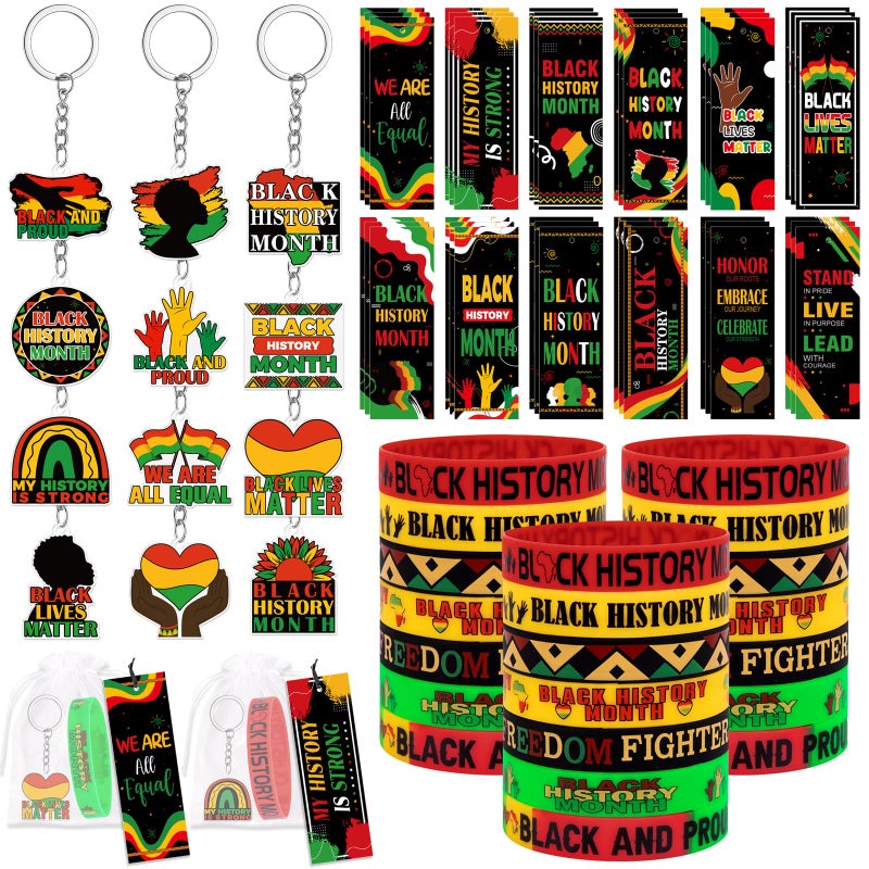 Moon Boat 36Sets Black History Month Decorations Gifts Bulk Silicone Rubber Bracelets Acrylic Keychains and Bookmarks Goodie Bag Stuffers African Party Favors - Image 3