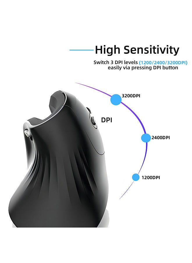 Vertical Mouse Wireless 2.4G Rechargeable Ergonomic Design Mice 3200DPI Adjustable Optical E-sports Mice Strong Compatibility Supports Windows/Linux/Mac OS Long Battery Life For Computer Laptop PC