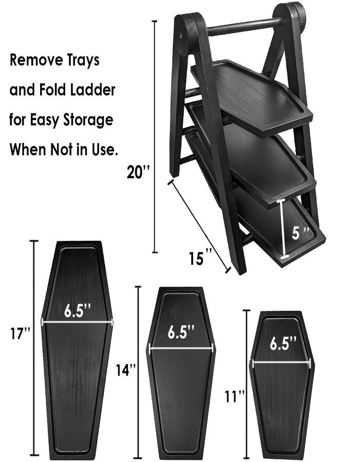 TOSOENPHY Gothic Home Decor - Wooden Black 3 Tiered Coffin Tray for Goth Kitchen Veggies Fruits, Goth Party Wedding Dessert Cupcake Stand, Afternoon Tea Coffin Shelf - Image 2