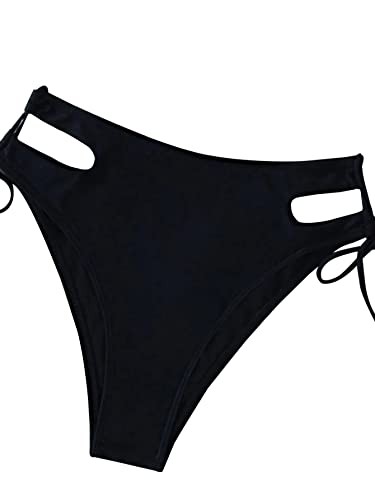 Lilosy Drawstring Bikini Set Srting Swimsuit Short Sleeve Top and Tie Side Bottom 2 Piece Women Bathing Suit Black Medium - Image 5