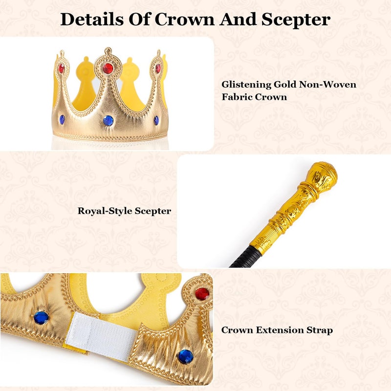 FUUNTATO King Costume For Boys Red Royal Kingâ€™s Cloak with Crown And Scepter Set Luxurious Velvet Cape with Faux Fur Trim - Image 3