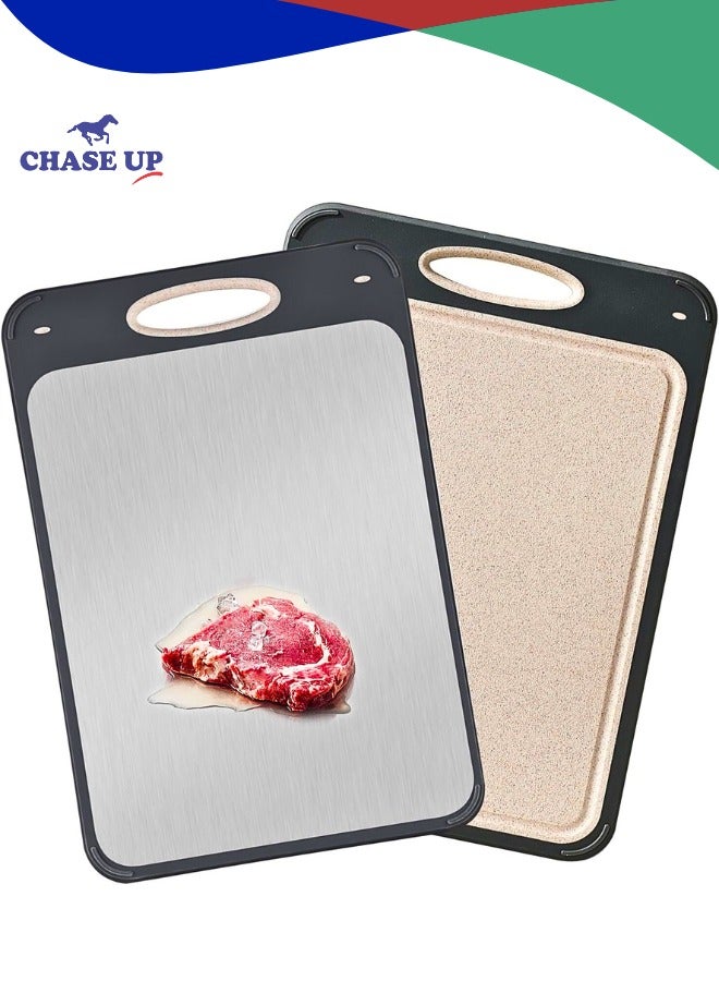 Chase Up Cutting Board,Large 16”×11” 316 Stainless Steel Cutting Board Kitchen,Food-Grade Rice Husk Fiber Chopping Board with Wheat Straw PP,Double-Side using,Easy-Grip Handle - Image 1