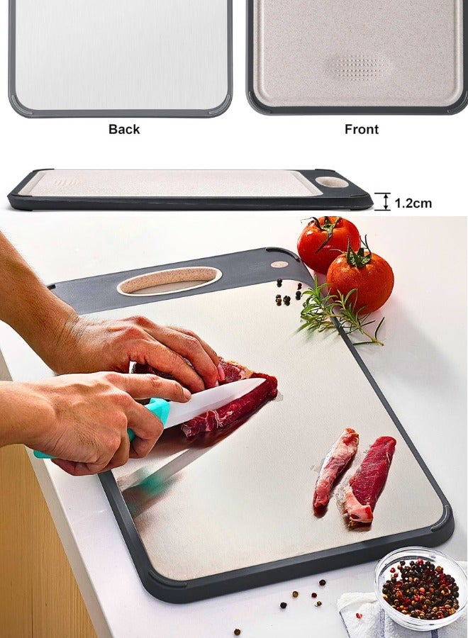 Chase Up Cutting Board,Large 16”×11” 316 Stainless Steel Cutting Board Kitchen,Food-Grade Rice Husk Fiber Chopping Board with Wheat Straw PP,Double-Side using,Easy-Grip Handle - Image 2
