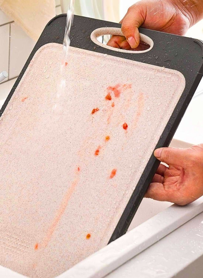 Chase Up Cutting Board,Large 16”×11” 316 Stainless Steel Cutting Board Kitchen,Food-Grade Rice Husk Fiber Chopping Board with Wheat Straw PP,Double-Side using,Easy-Grip Handle - Image 3