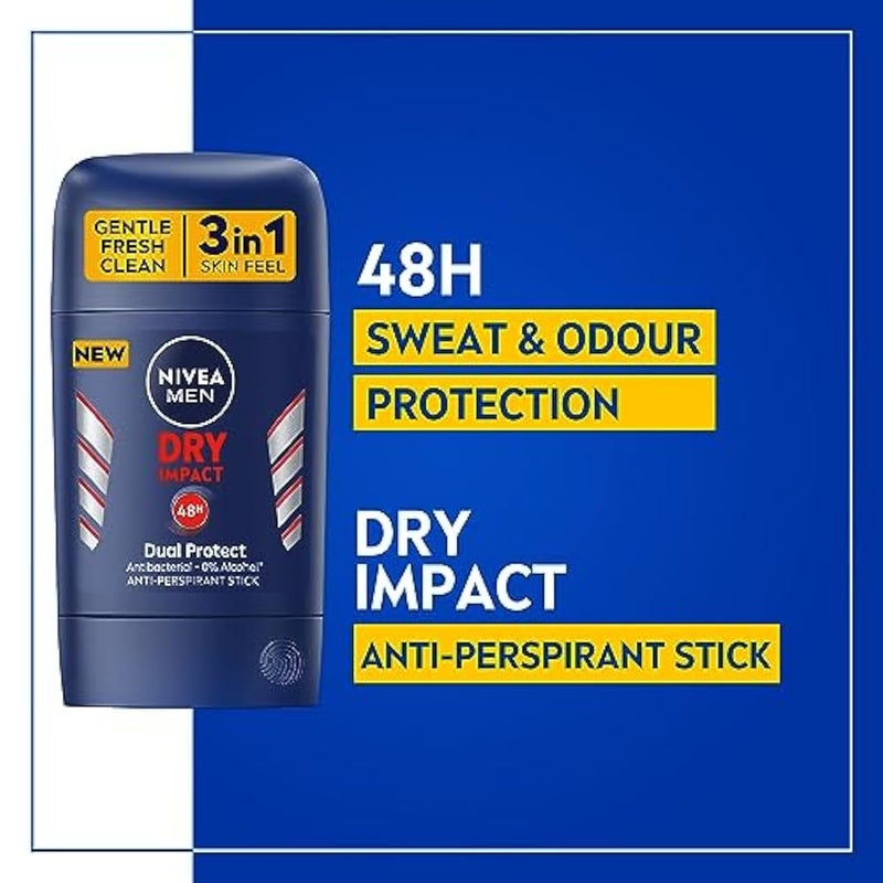 NIVEA MEN Antiperspirant Stick for Men, 48h Protection, Dry Impact, 50ml - Image 2