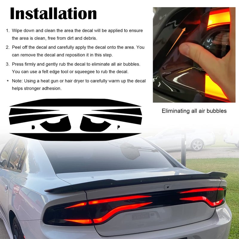 Deargooday Tail Light Race Track Bat Vinyl Overlay Decal Cover Exterior Accessories for Dodge Charger 2015 2016 2017 2018 2019 2020 2021 2022 2023 2024 - Image 5