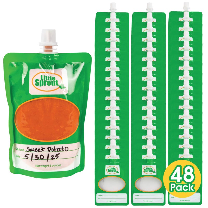 Sprout Cups Disposable 6oz Baby Food Storage Pouch Containers, 48 Pack- Write What You Want Squeezable Pouches- Make Homemade Organic Food for Babies/Toddlers- Works with Most Filling Stations Including Infantino - Image 1