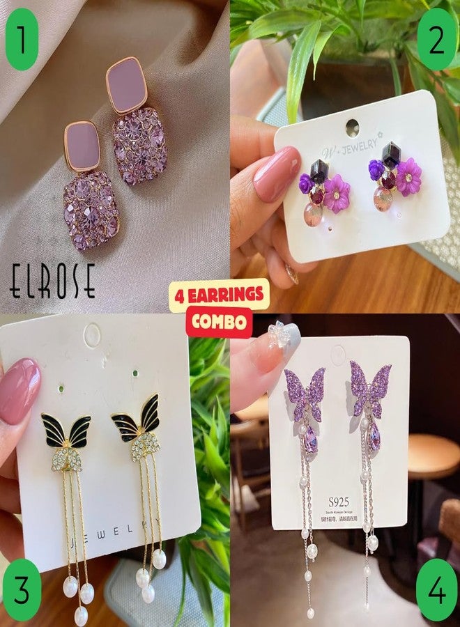 Elrose - 4 Pair of Korean Style Earrings for Girls| Earrings Combo Set for Women - Casual & Office Wearable Earrings - Image 2