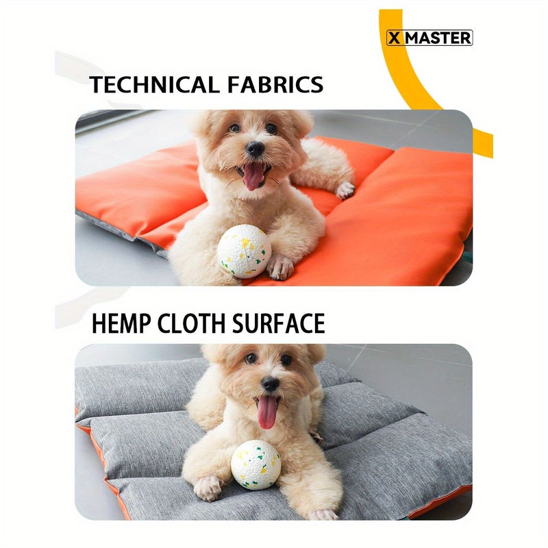 Orange M Reversible Dual Use Pet Cushion with Stain Proof Hair Resistant Odor Control Tech Fabric Linen Texture Carry Bag Design Suitable for Pet Bed Mattress Car Backrest - Image 3