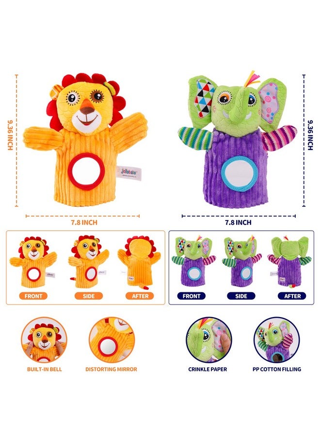 Jollybaby - Hand Puppets Baby Toy 0-6-12 Months, Plush Stuffed Animal Hand Puppets Toys For Kids，Sensory Doll With Rattle And Mirror For Toddler，Social Emotional Play Therapy Toys For Boy Girl Gift - Image 1