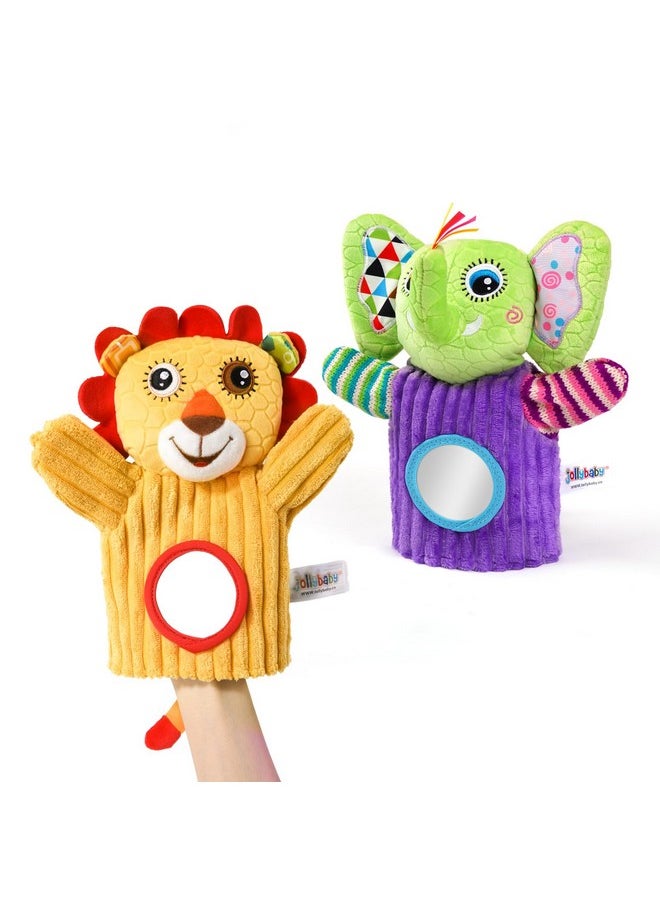 Jollybaby - Hand Puppets Baby Toy 0-6-12 Months, Plush Stuffed Animal Hand Puppets Toys For Kids，Sensory Doll With Rattle And Mirror For Toddler，Social Emotional Play Therapy Toys For Boy Girl Gift - Image 1