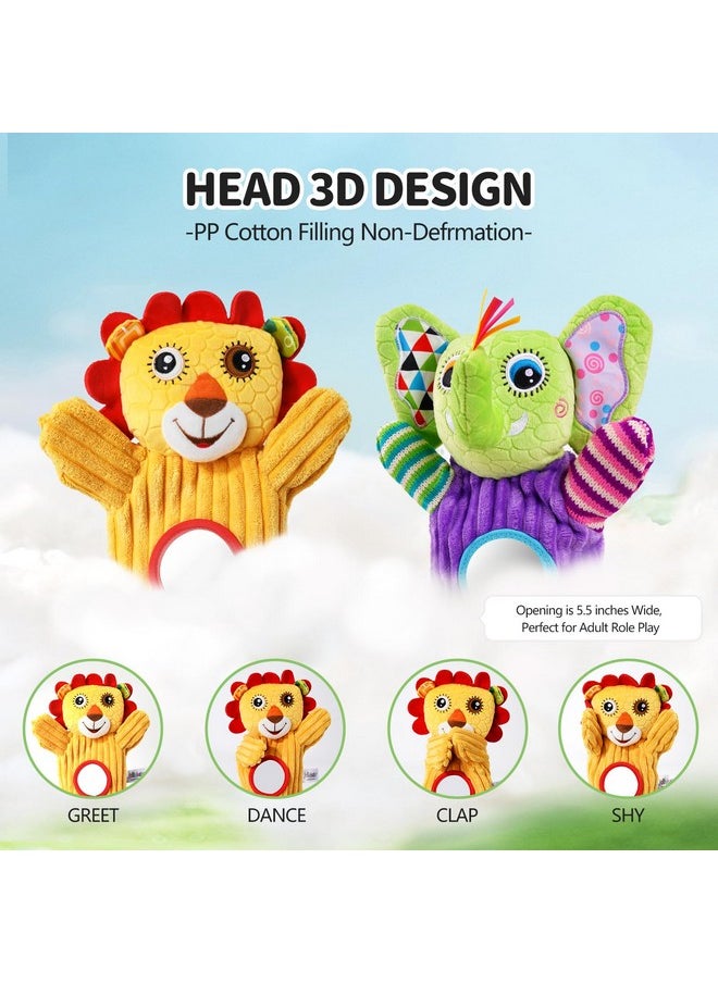 Jollybaby - Hand Puppets Baby Toy 0-6-12 Months, Plush Stuffed Animal Hand Puppets Toys For Kids，Sensory Doll With Rattle And Mirror For Toddler，Social Emotional Play Therapy Toys For Boy Girl Gift - Image 1