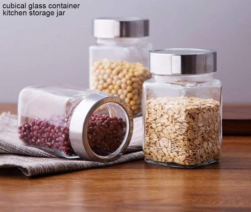 Brezzycloud Piraml Glass Cubical Square Transparent Glass Jars & Containers for Kitchen Pantry, Masala, Honey, Jams, Pickles, Cookies, Dry Fruits, Coffee Beans Storage with Lid (300ml, Set Of 6) - Image 3