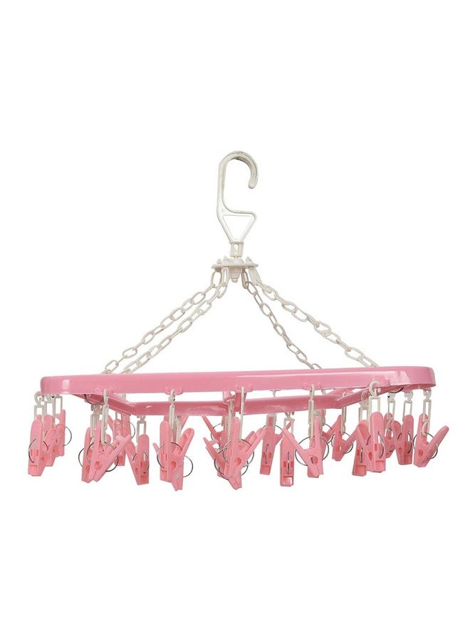 Kuber Industries Kuber Industries Baby Clothes Hanger Rack|360 Degree Portable & Rotatable Clips|32 Clips Cloth Drying Hanger|Space Saving Travel & Durable Plastic (Pink)  - Image 2