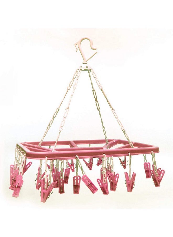 Kuber Industries Kuber Industries Baby Clothes Hanger Rack|360 Degree Portable & Rotatable Clips|32 Clips Cloth Drying Hanger|Space Saving Travel & Durable Plastic (Pink)  - Image 3