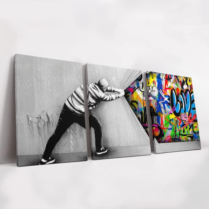 KAWAHONE Abstract Canvas Wall Art-Banksy Wall Art-Banksy No Ball Games Graffiti & Street Art Urban for Living Room, Bedroom, Office-24x36 Inchx3pcs - Image 1
