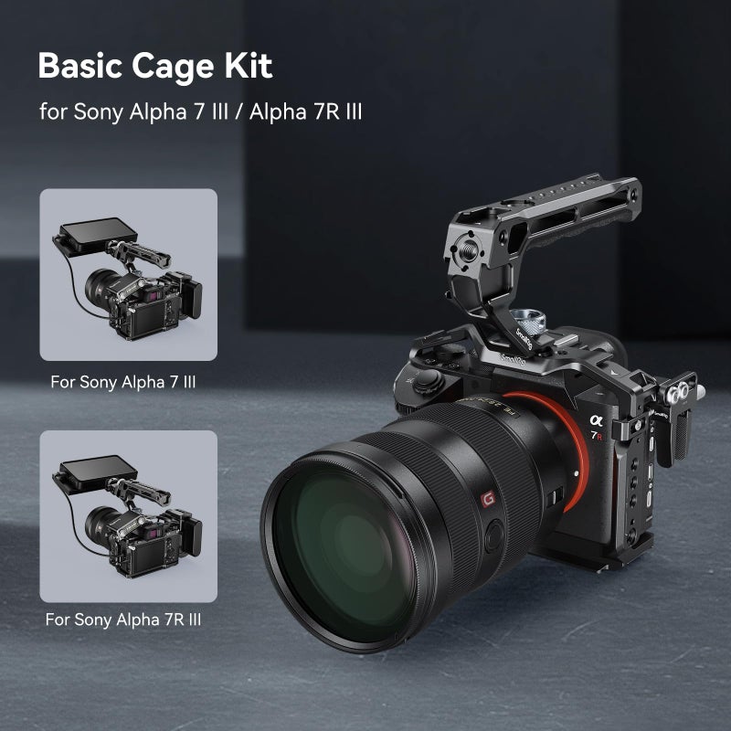 SmallRig A7 III / A7R III Camera Cage Kit for Sony Alpha 7 III/Alpha 7R III, Full Cage with Top Handle for ARRI and Cable Clamp, Built-in Cold Shoe and NATO Rails - 4198 - Image 5